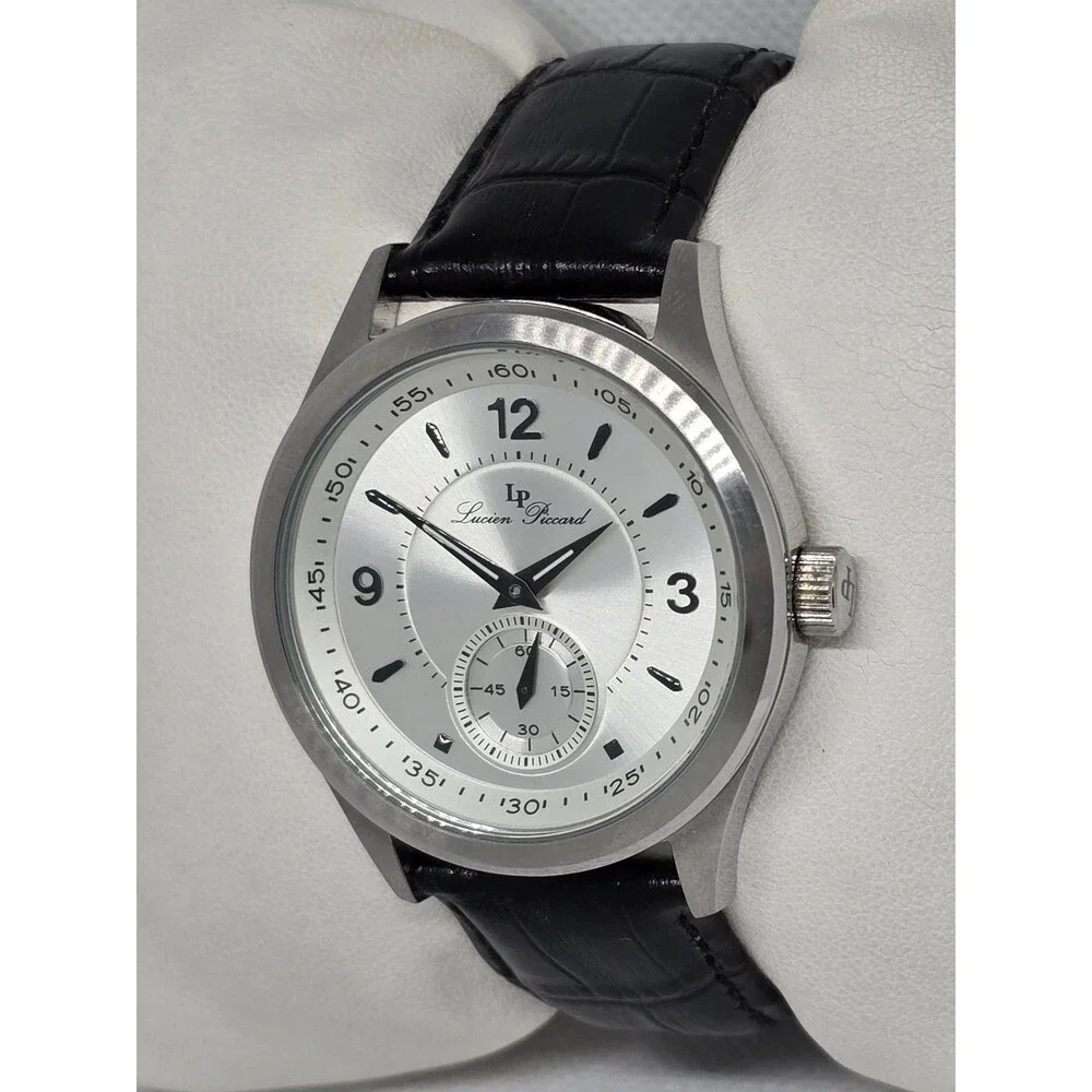 Men's Lucien Piccard Grande Dress Round Small Second Hand Silver Tone Watch 13